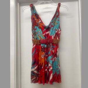 SKY Brand Silk Top Gold Chain Leather Belt